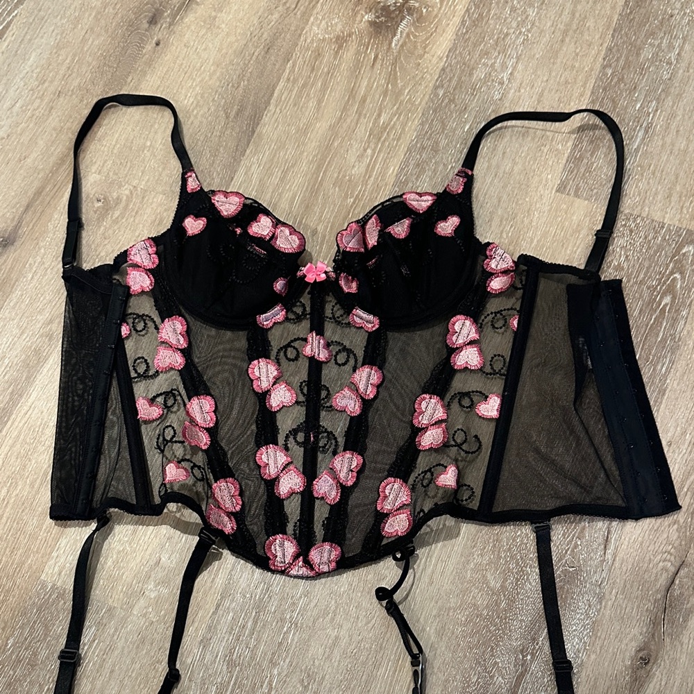 Elegant Black and Pink Lace Corset